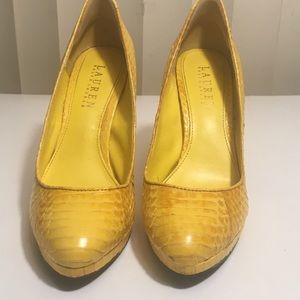 Ralph Lauren yellow leather faux snakeskin pumps